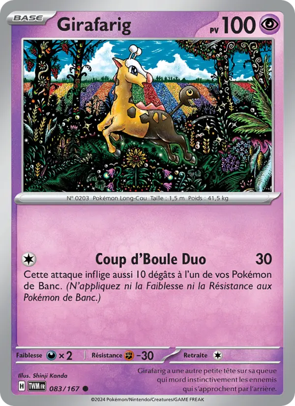 Scan HD carte Pokémon Girafarig 083/167 — Mascarade Crépusculaire