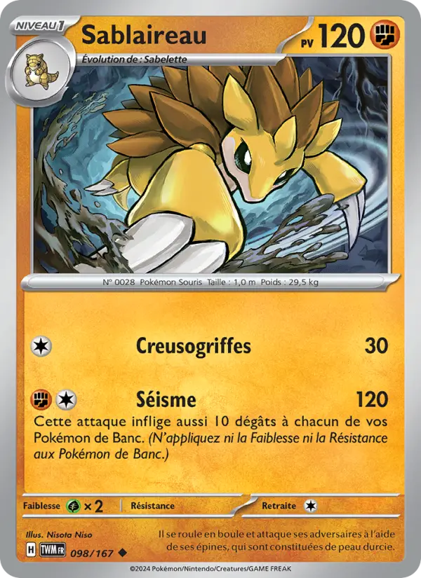 Scan HD carte Pokémon Sablaireau 098/167 — Mascarade Crépusculaire