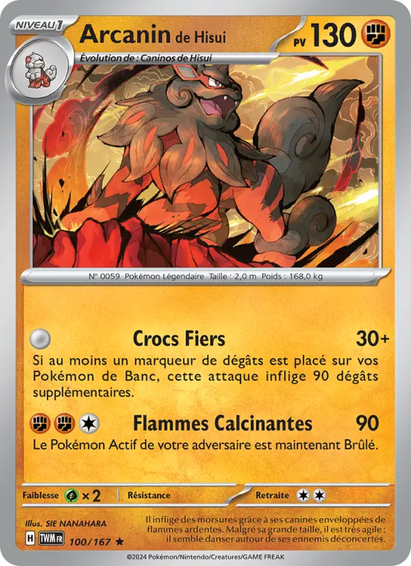 Scan HD carte Pokémon Arcanin de Hisui 100/167 — Mascarade Crépusculaire