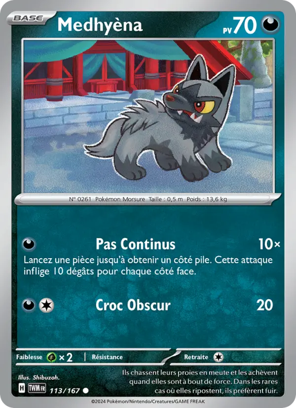 Scan HD carte Pokémon Medhyèna 113/167 — Mascarade Crépusculaire