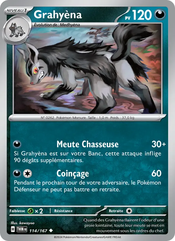 Scan HD carte Pokémon Grahyèna 114/167 — Mascarade Crépusculaire