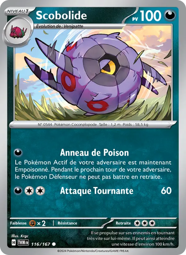 Scan HD carte Pokémon Scobolide 116/167 — Mascarade Crépusculaire
