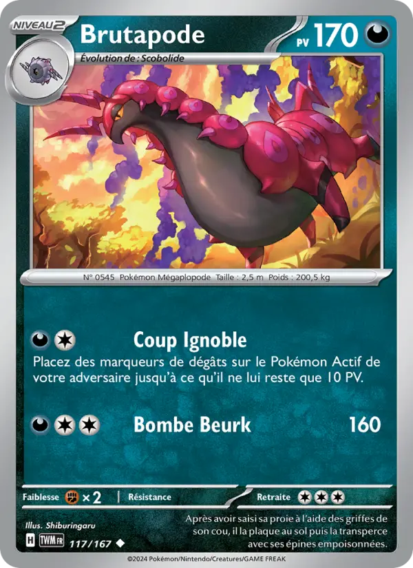 Scan HD carte Pokémon Brutapode 117/167 — Mascarade Crépusculaire