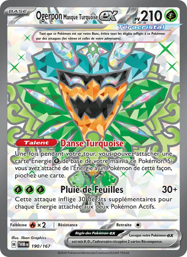 Scan HD carte Pokémon Ogerpon Masque Turquoise-ex 190/167 — Mascarade Crépusculaire