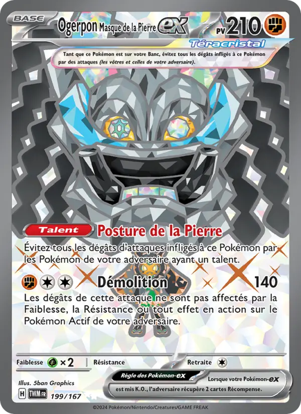 Scan HD carte Pokémon Ogerpon Masque de la Pierre-ex 199/167 — Mascarade Crépusculaire
