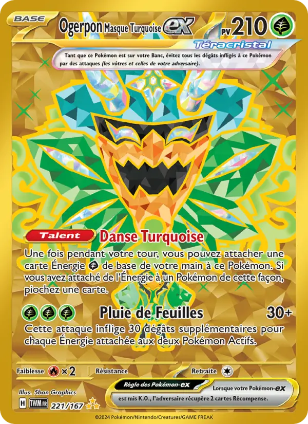 Scan HD carte Pokémon Ogerpon Masque Turquoise-ex 221/167 — Mascarade Crépusculaire