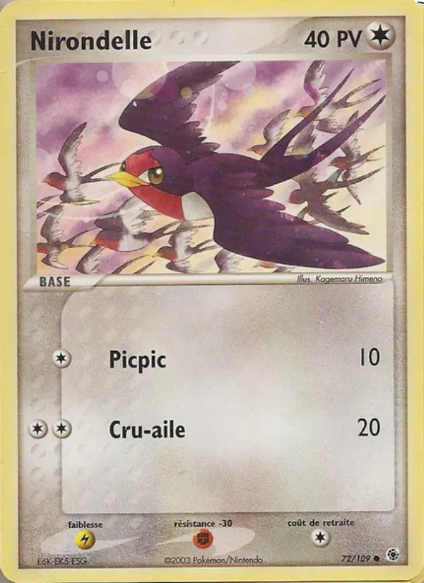 Scan HD carte Pokémon Nirondelle 72/109 — EX Rubis & Saphir