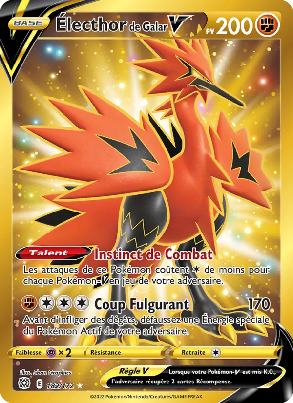 Scan HD carte Pokémon Électhor de Galar V 182/172 — Stars Étincelantes