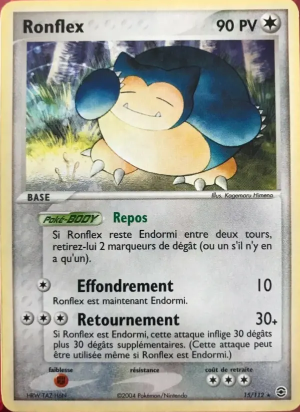 Scan HD carte Pokémon Ronflex 15/112 — EX Rouge Feu & Vert Feuille