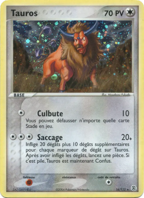 Scan HD carte Pokémon Tauros 16/112 — EX Rouge Feu & Vert Feuille