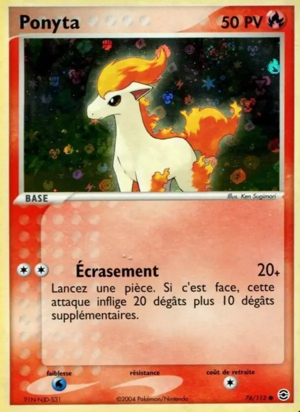 Scan HD carte Pokémon Ponyta 76/112 — EX Rouge Feu & Vert Feuille