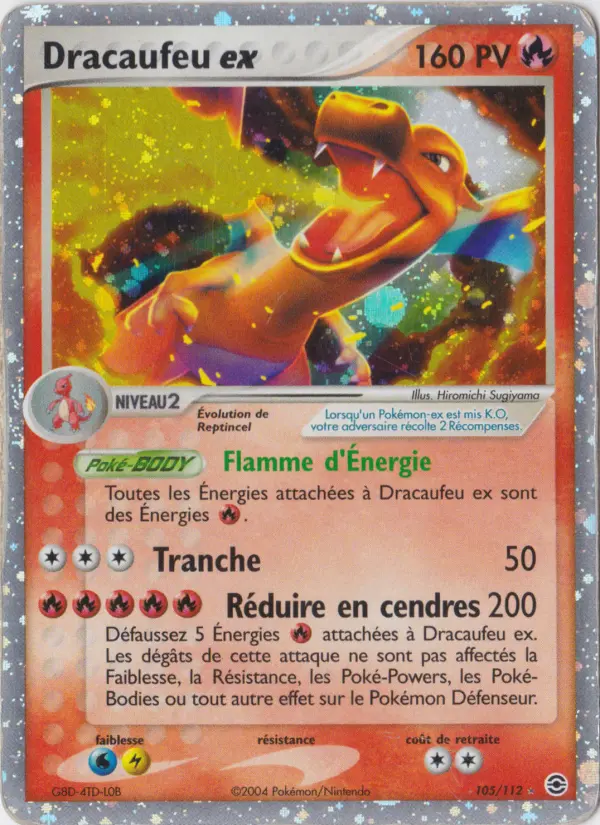 Scan HD carte Pokémon Dracaufeu ex 105/112 — EX Rouge Feu & Vert Feuille