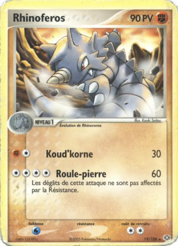 Scan HD carte Pokémon Rhinoferos 19/106 — EX Émeraude