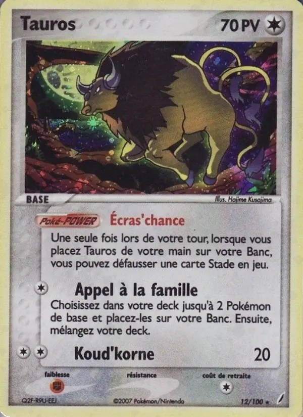 Scan HD carte Pokémon Tauros 12/100 — EX Gardiens de Cristal