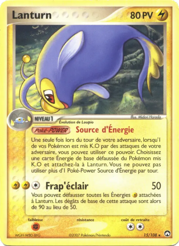 Scan HD carte Pokémon Lanturn 15/108 — EX Gardiens du Pouvoir
