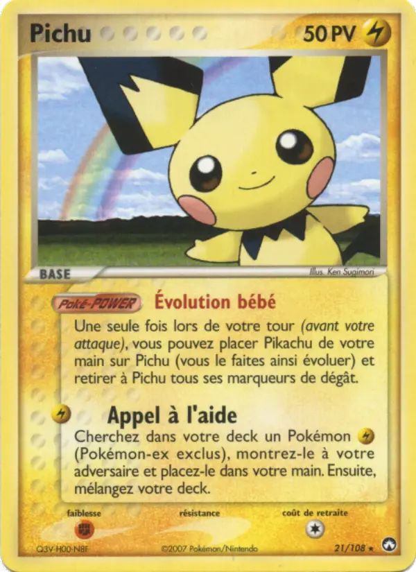 Scan HD carte Pokémon Pichu 21/108 — EX Gardiens du Pouvoir
