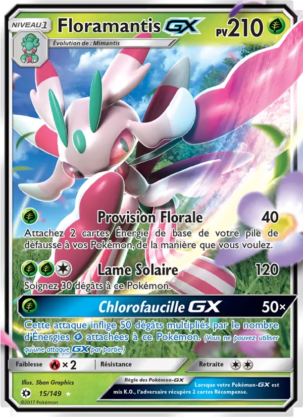 Scan HD carte Pokémon Floramantis GX 15/149 — Soleil et Lune
