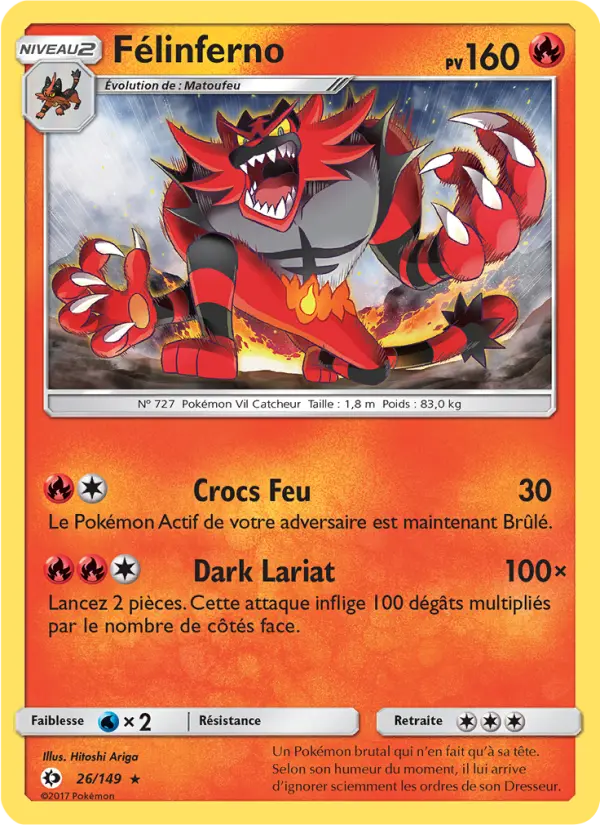 Scan HD carte Pokémon Félinferno 26/149 — Soleil et Lune