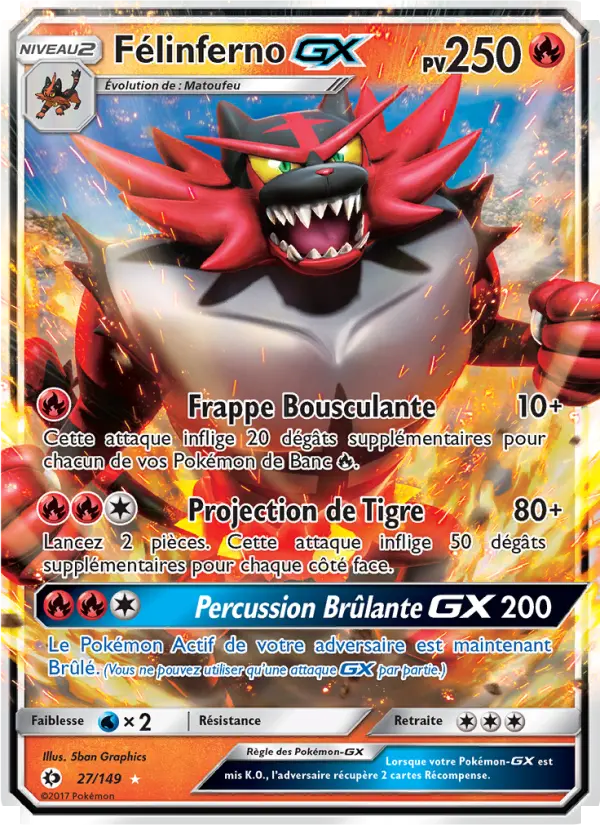 Scan HD carte Pokémon Félinferno GX 27/149 — Soleil et Lune