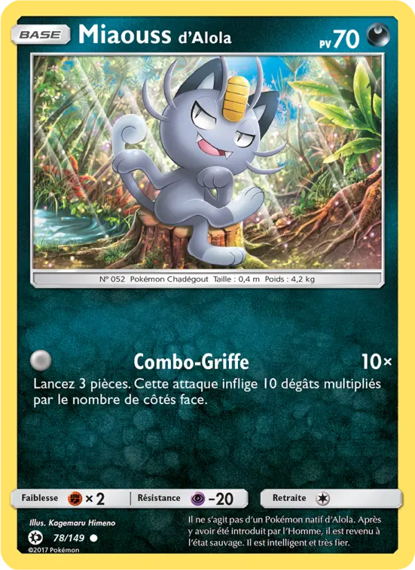 Scan HD carte Pokémon Miaouss d’Alola 78/149 — Soleil et Lune