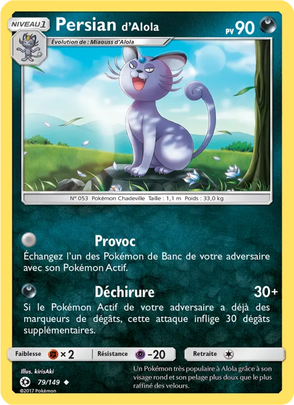 Scan HD carte Pokémon Persian d’Alola 79/149 — Soleil et Lune