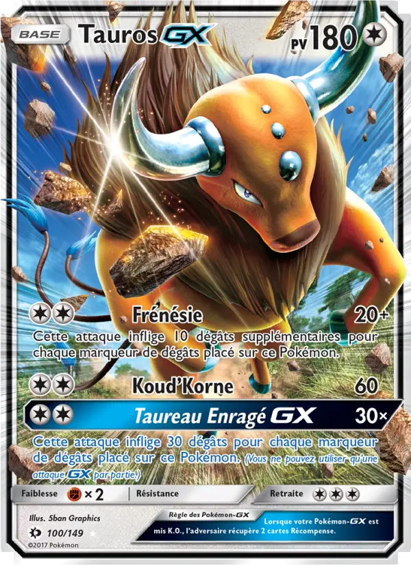 Scan HD carte Pokémon Tauros GX 100/149 — Soleil et Lune