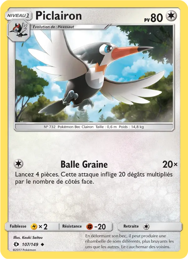 Scan HD carte Pokémon Piclairon 107/149 — Soleil et Lune