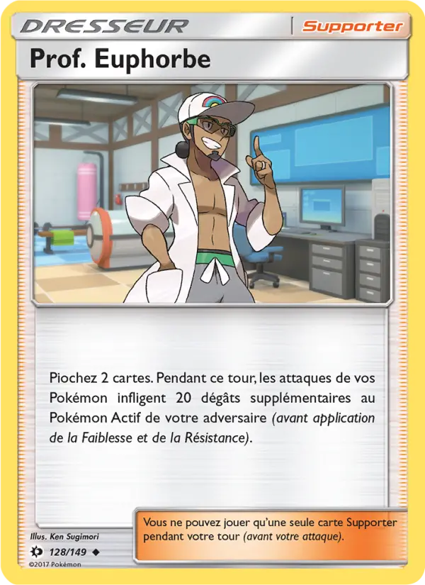 Scan HD carte Pokémon Prof. Euphorbe 128/149 — Soleil et Lune
