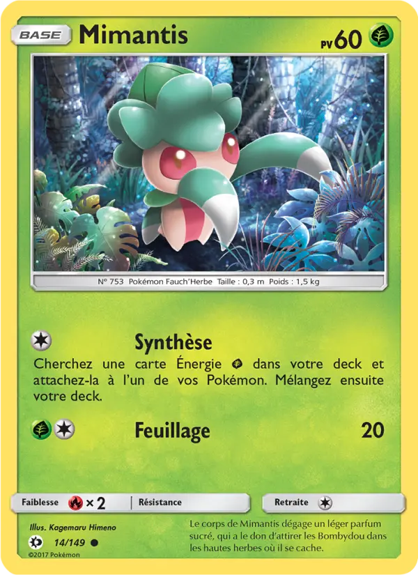 Scan HD carte Pokémon Mimantis 14/149 — Soleil et Lune