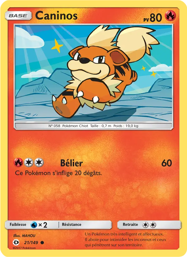 Scan HD carte Pokémon Caninos 21/149 — Soleil et Lune