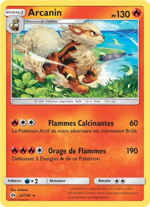 Scan HD carte Pokémon Arcanin 22/149 — Soleil et Lune