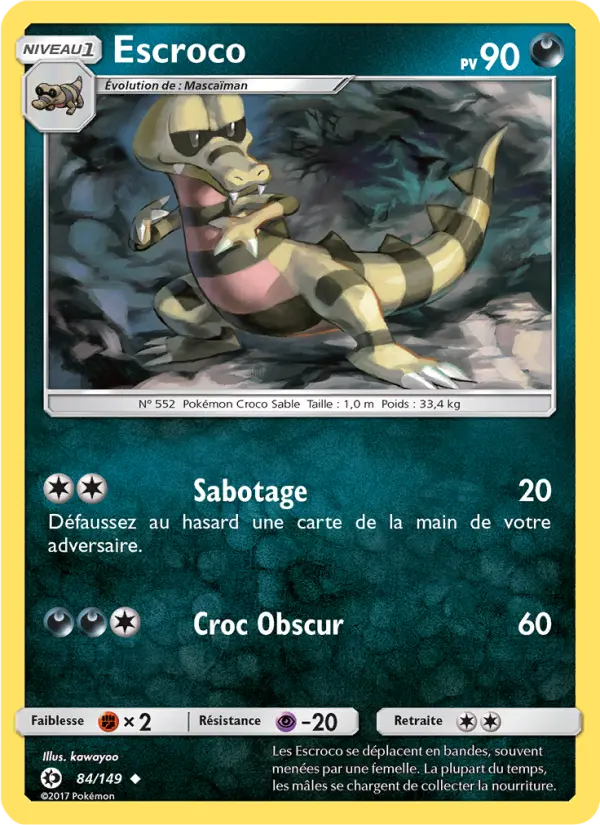 Scan HD carte Pokémon Escroco 84/149 — Soleil et Lune