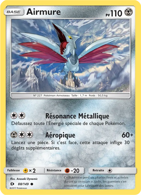 Scan HD carte Pokémon Airmure 88/149 — Soleil et Lune