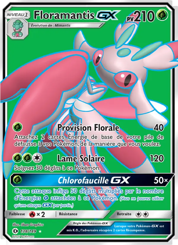 Scan HD carte Pokémon Floramantis GX 138/149 — Soleil et Lune