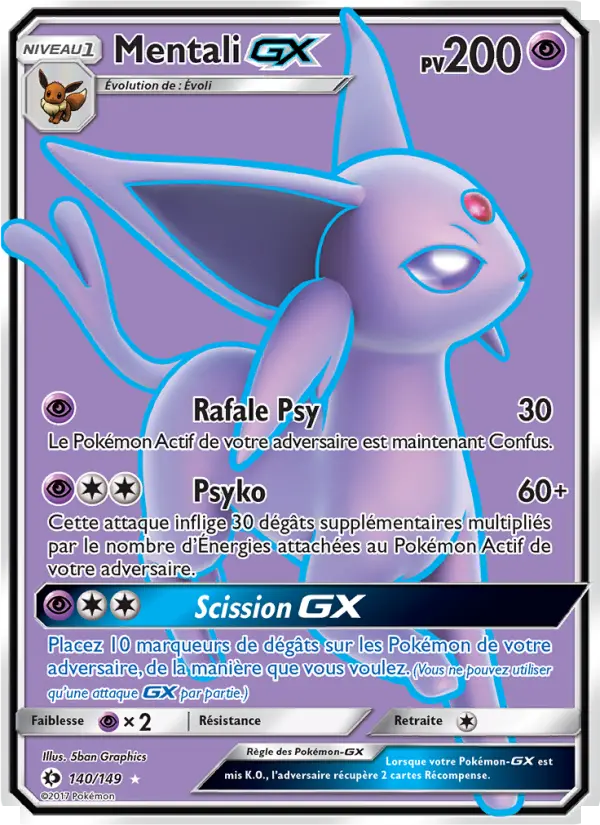Scan HD carte Pokémon Mentali GX 140/149 — Soleil et Lune