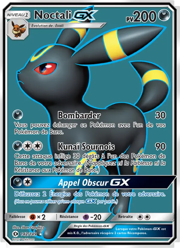Scan HD carte Pokémon Noctali GX 142/149 — Soleil et Lune