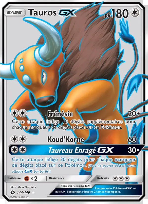 Scan HD carte Pokémon Tauros GX 144/149 — Soleil et Lune