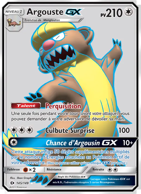 Scan HD carte Pokémon Argouste GX 145/149 — Soleil et Lune