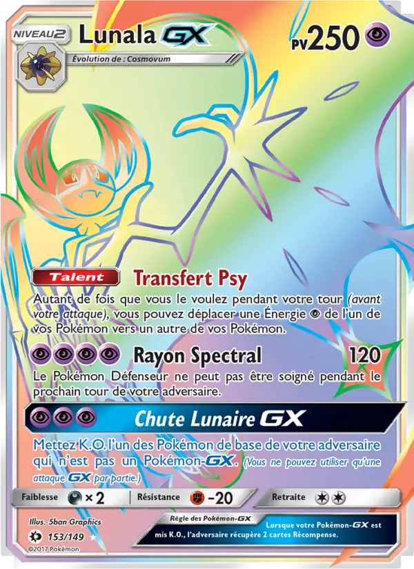 Scan HD carte Pokémon Lunala GX 153/149 — Soleil et Lune