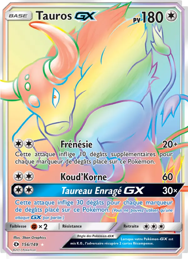 Scan HD carte Pokémon Tauros GX 156/149 — Soleil et Lune