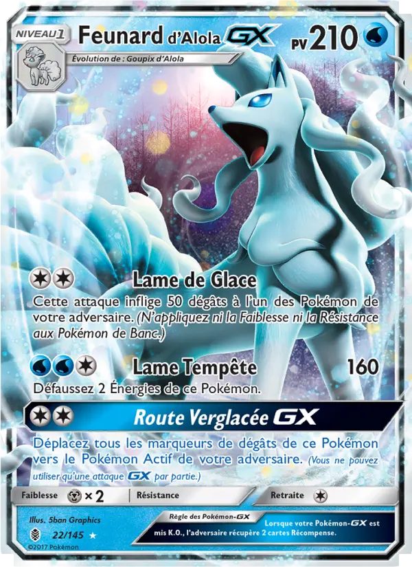 Scan HD carte Pokémon Feunard d’Alola GX 22/145 — Gardiens Ascendants