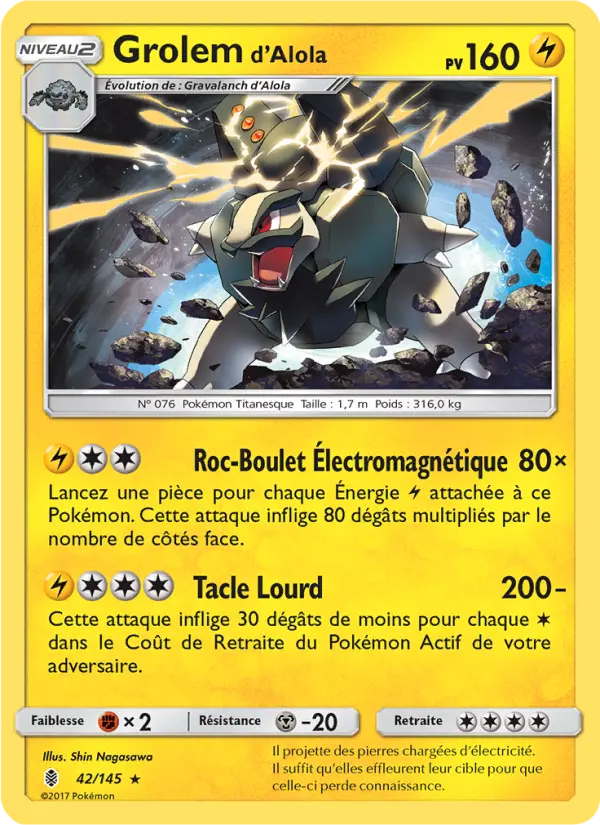 Scan HD carte Pokémon Grolem d’Alola 42/145 — Gardiens Ascendants