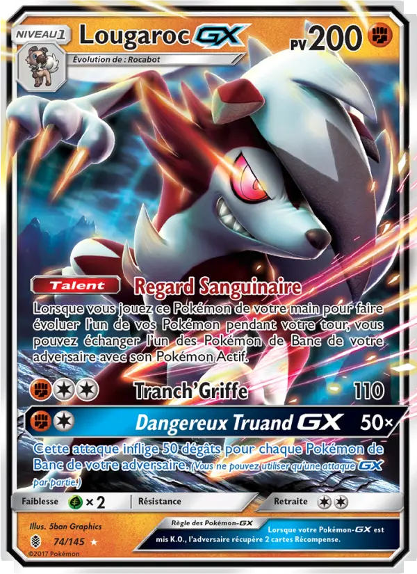 Scan HD carte Pokémon Lougaroc GX 74/145 — Gardiens Ascendants