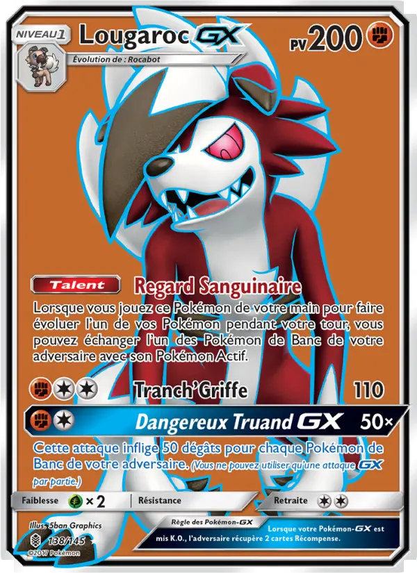 Scan HD carte Pokémon Lougaroc GX 138/145 — Gardiens Ascendants