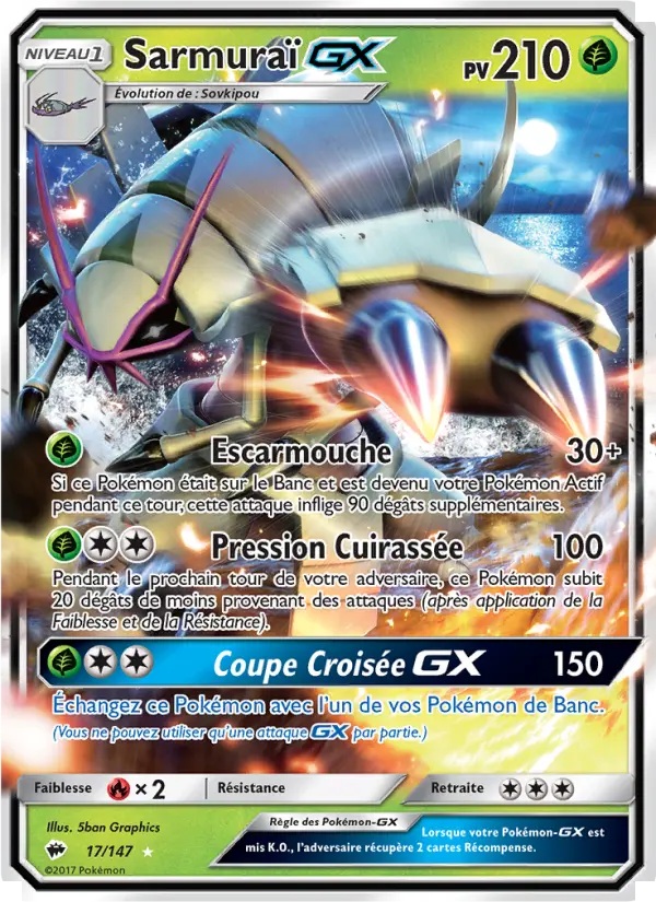 Scan HD carte Pokémon Sarmuraï GX 17/147 — Ombres Ardentes