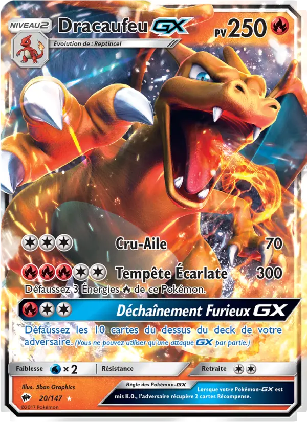 Scan HD carte Pokémon Dracaufeu GX 20/147 — Ombres Ardentes