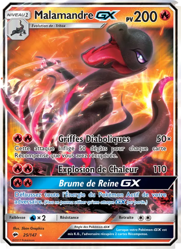 Scan HD carte Pokémon Malamandre GX 25/147 — Ombres Ardentes