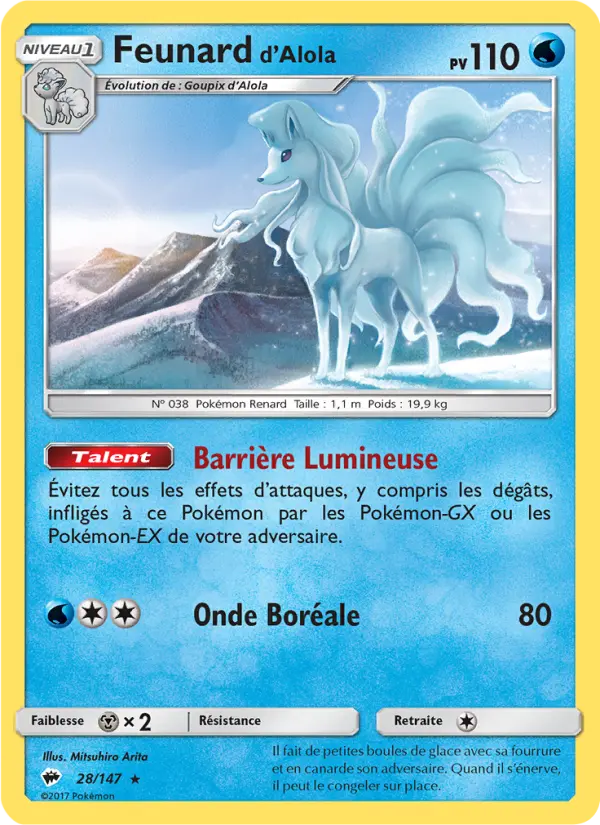 Scan HD carte Pokémon Feunard d’Alola 28/147 — Ombres Ardentes