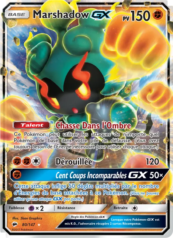 Scan HD carte Pokémon Marshadow GX 80/147 — Ombres Ardentes
