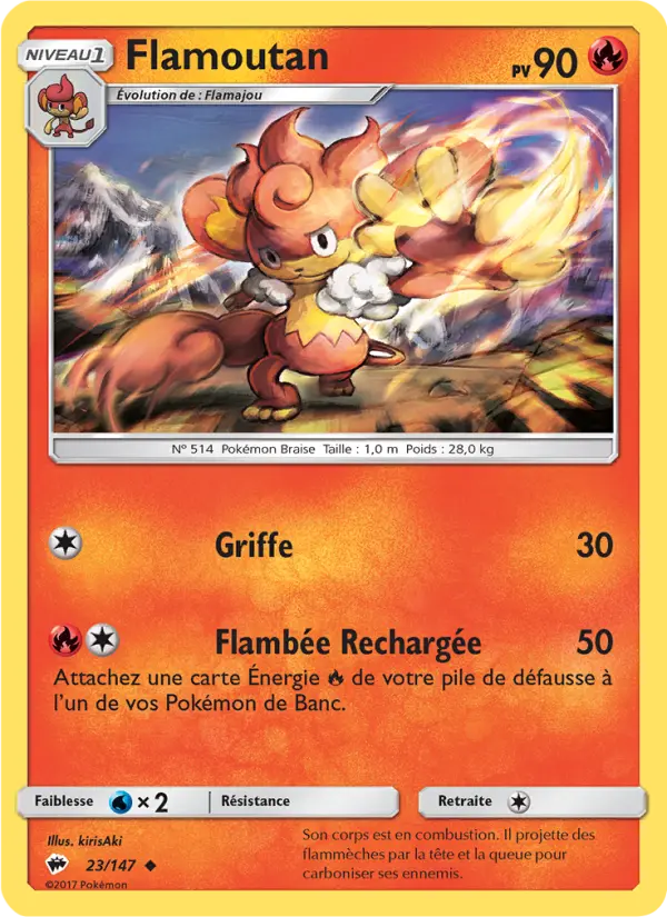 Scan HD carte Pokémon Flamoutan 23/147 — Ombres Ardentes